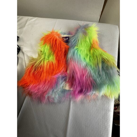 JEM and The Holograms Fluffy Furry Rainbow Youth Vest Size Small 6-6X Costume - Picture 2 of 13